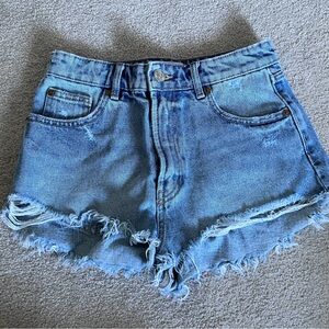 Zara Blue Jean Shorts Distressed Frayed Hem